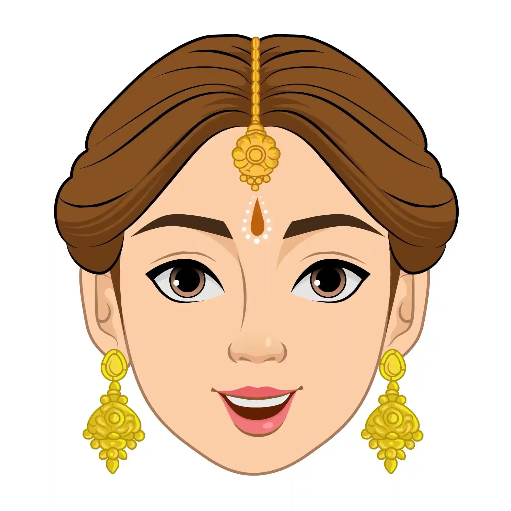 A multi-panel character sheet showing Goddess Parvati’s head and shoulders in eight distinct facial expressions—serene smile, joyful laughter, compassionate gaze, devotional reverence, surprised wonder, stern resolve, gentle sadness, and thoughtful contemplation—all rendered in ornate orange sari and gold jewelry AKA Maa Parvati