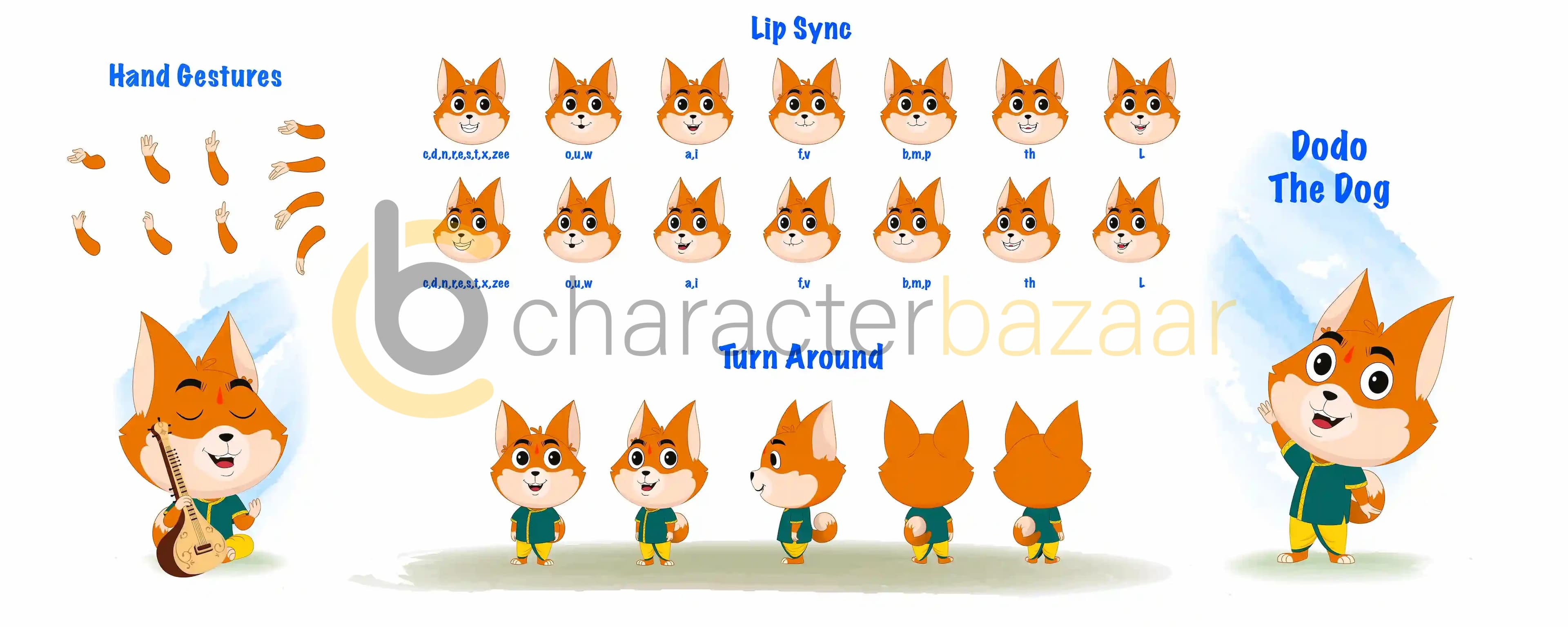 A little dog cartoon character construction/model sheet aka dodo the dog