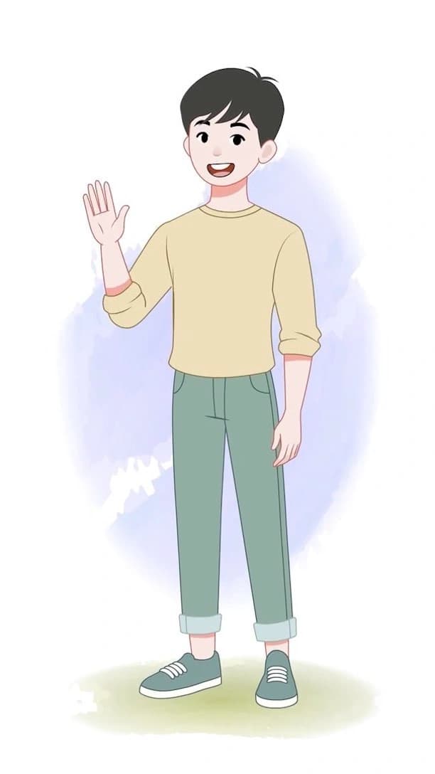A cute young boy saying hi animated vector cartoon character AKA Jeffrey