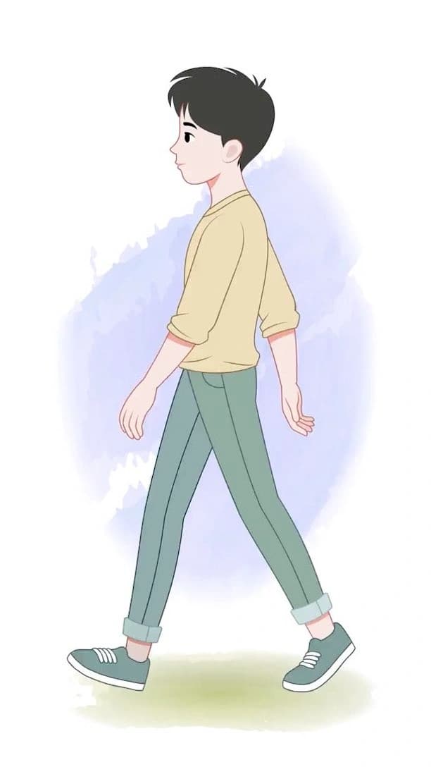 A cute young boy side walking animated vector cartoon character AKA Jeffrey