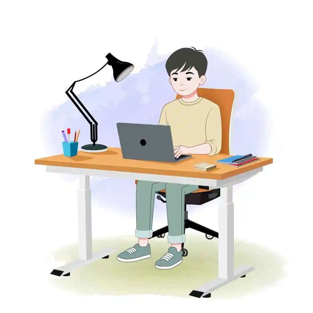 A cute young boy working on laptop animated vector cartoon character AKA Jeffrey
