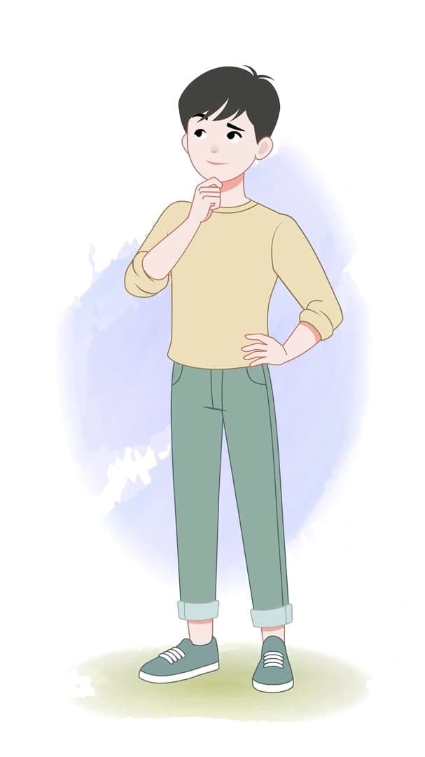 A cute young boy thinking animated vector cartoon character AKA Jeffrey