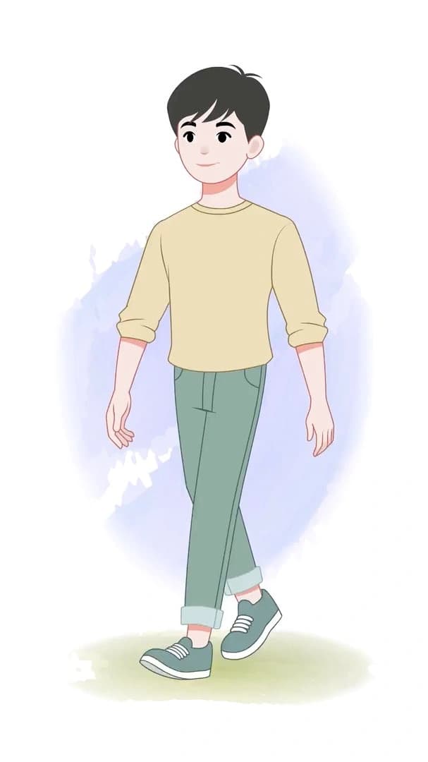 A cute young boy walking animated vector cartoon character AKA Jeffrey
