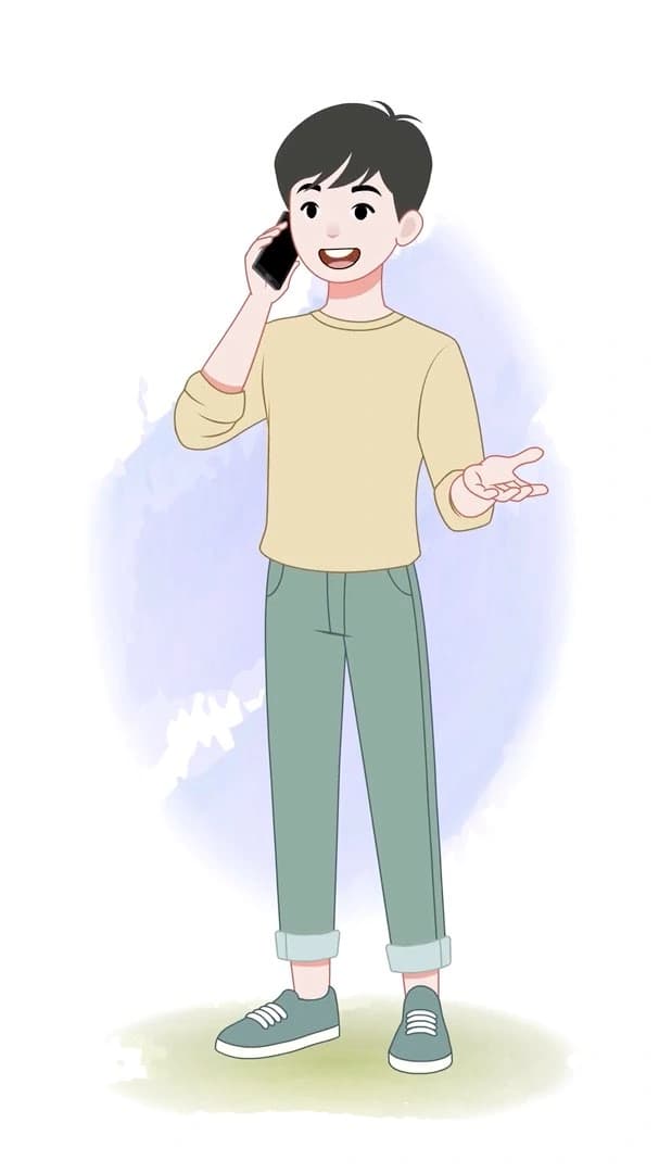 A cute young boy talking on phone animated vector cartoon character AKA Jeffrey