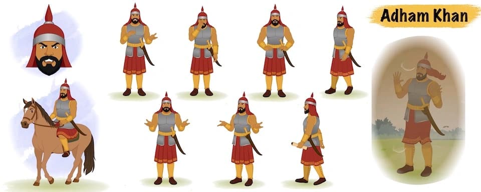 Medieval soldier animated vector cartoon character model sheet AKA Adham Khan