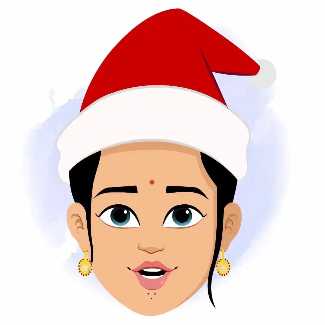 An Indian christmas woman face expression animated vector cartoon character AKA Sandhya