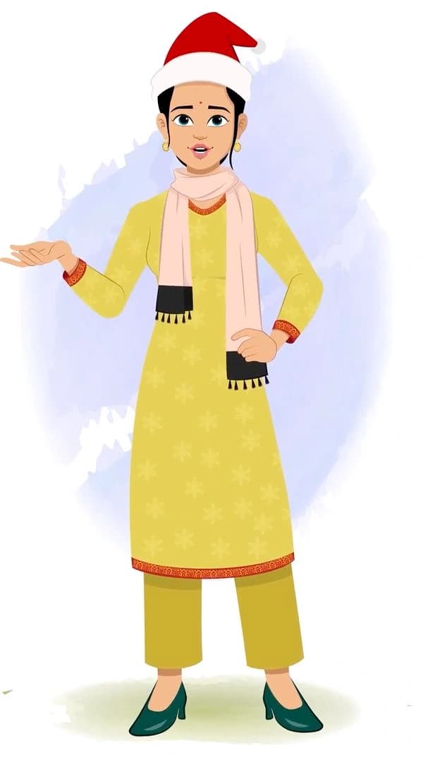 An Indian christmas woman talking animated character cartoon vector AKA Sandhya