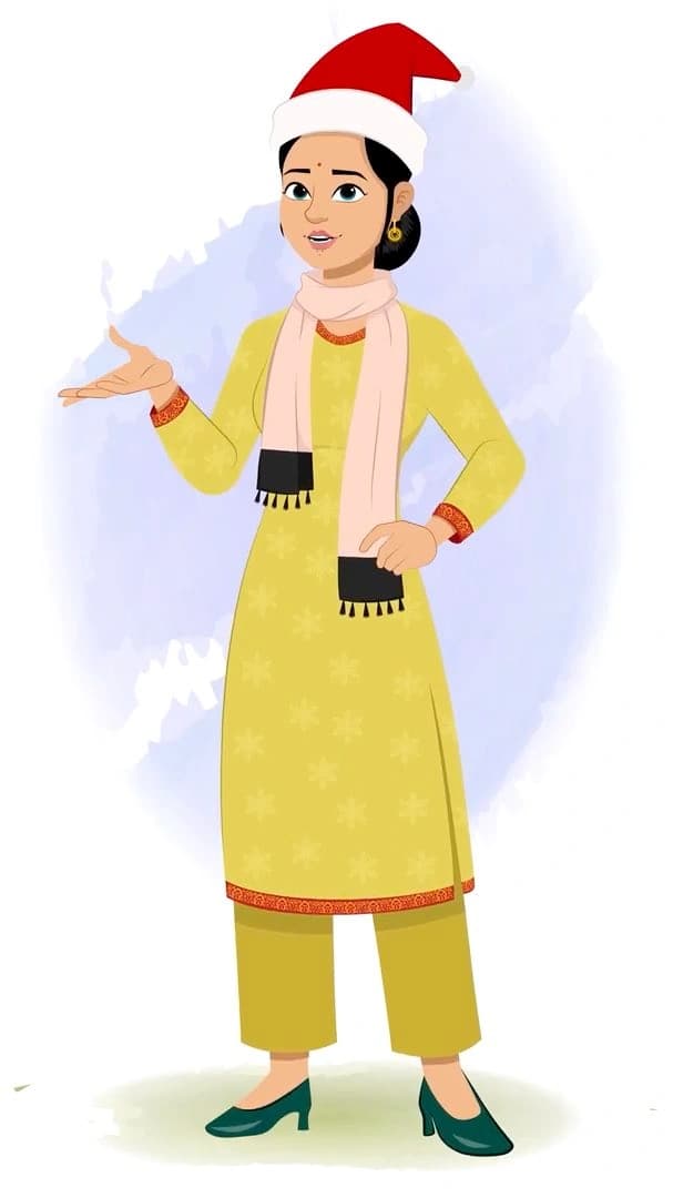 An Indian christmas woman talking animated character cartoon vector AKA Sandhya