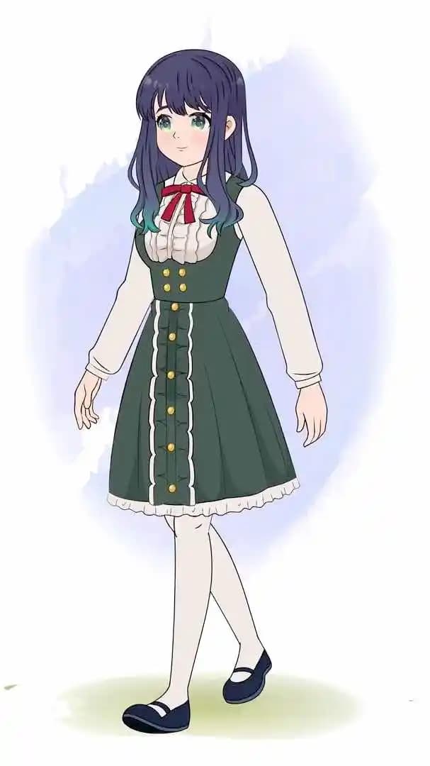 An anime girl walking animated vector cartoon character AKA Mun Yeong