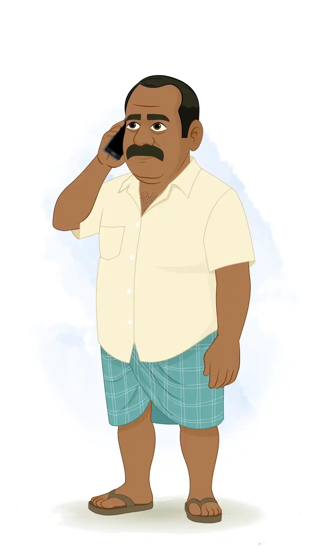 An Indian Man Talking On Mobile Phone Animated Vector Cartoon Character