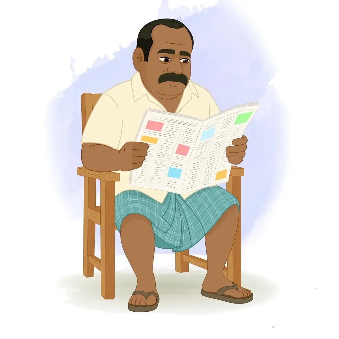 An Indian Man Reading Newspaper Animated Vector Cartoon Character
