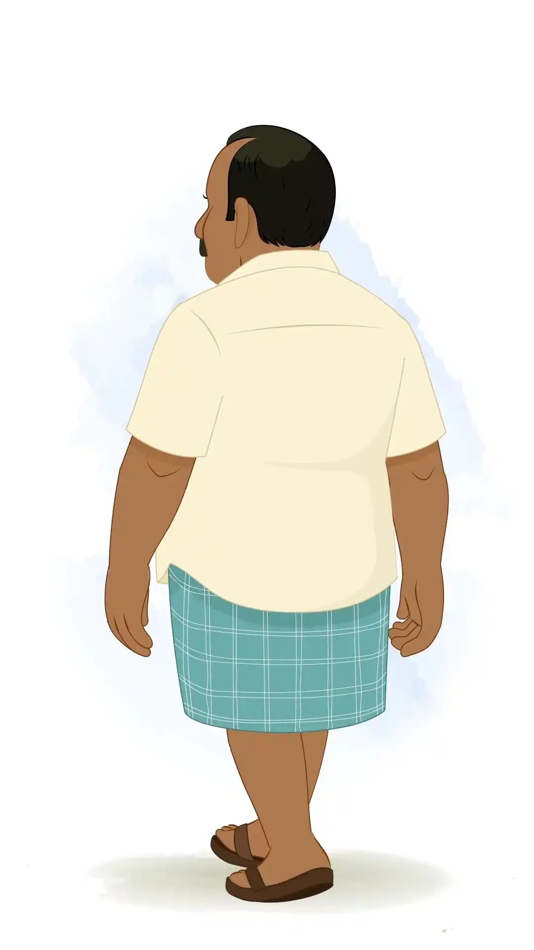 An Indian Man Back Third Walk Animated Vector Cartoon Character