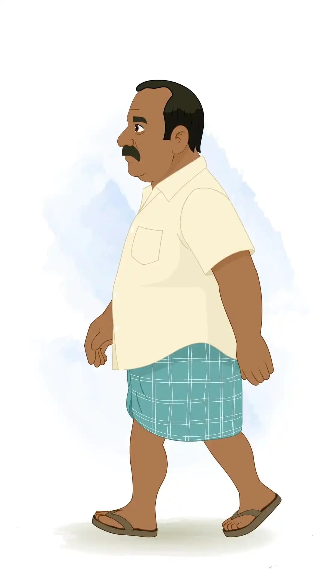 An Indian Man Side Walk Animated Vector Cartoon Character