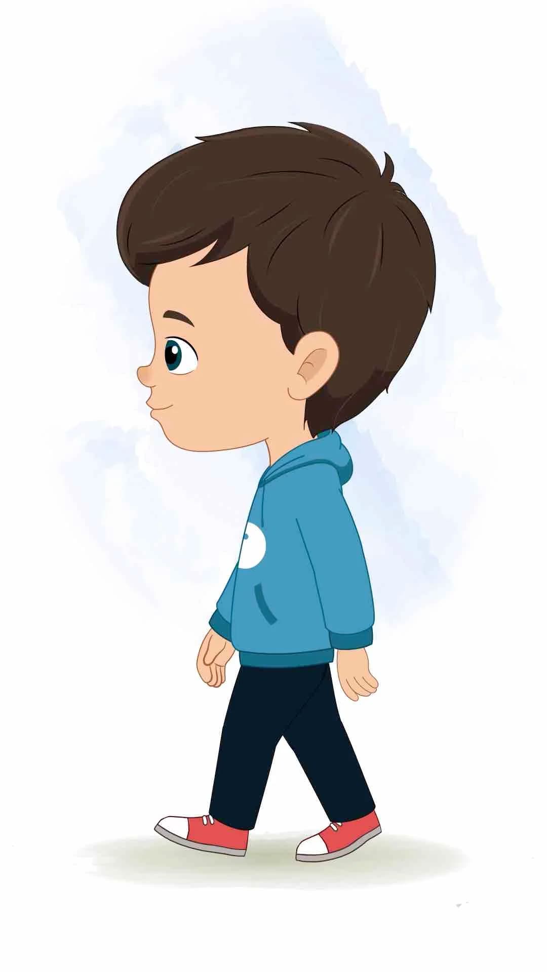 A little Indian boy side walking animated vector cartoon character