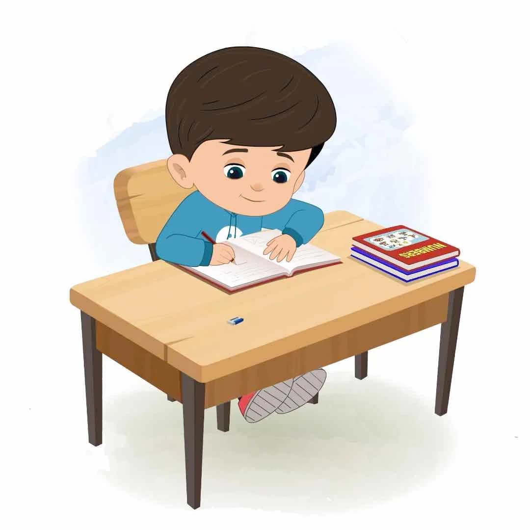 A little Indian boy writing animated vector cartoon character