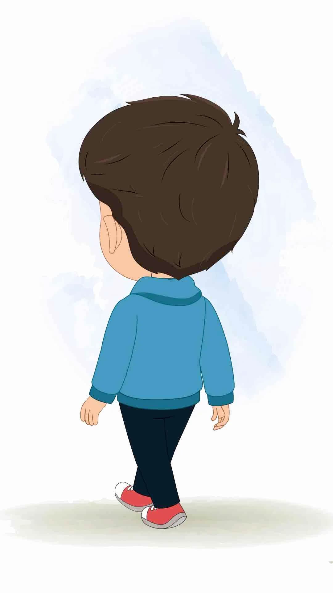 A little Indian boy back walking animated vector cartoon character
