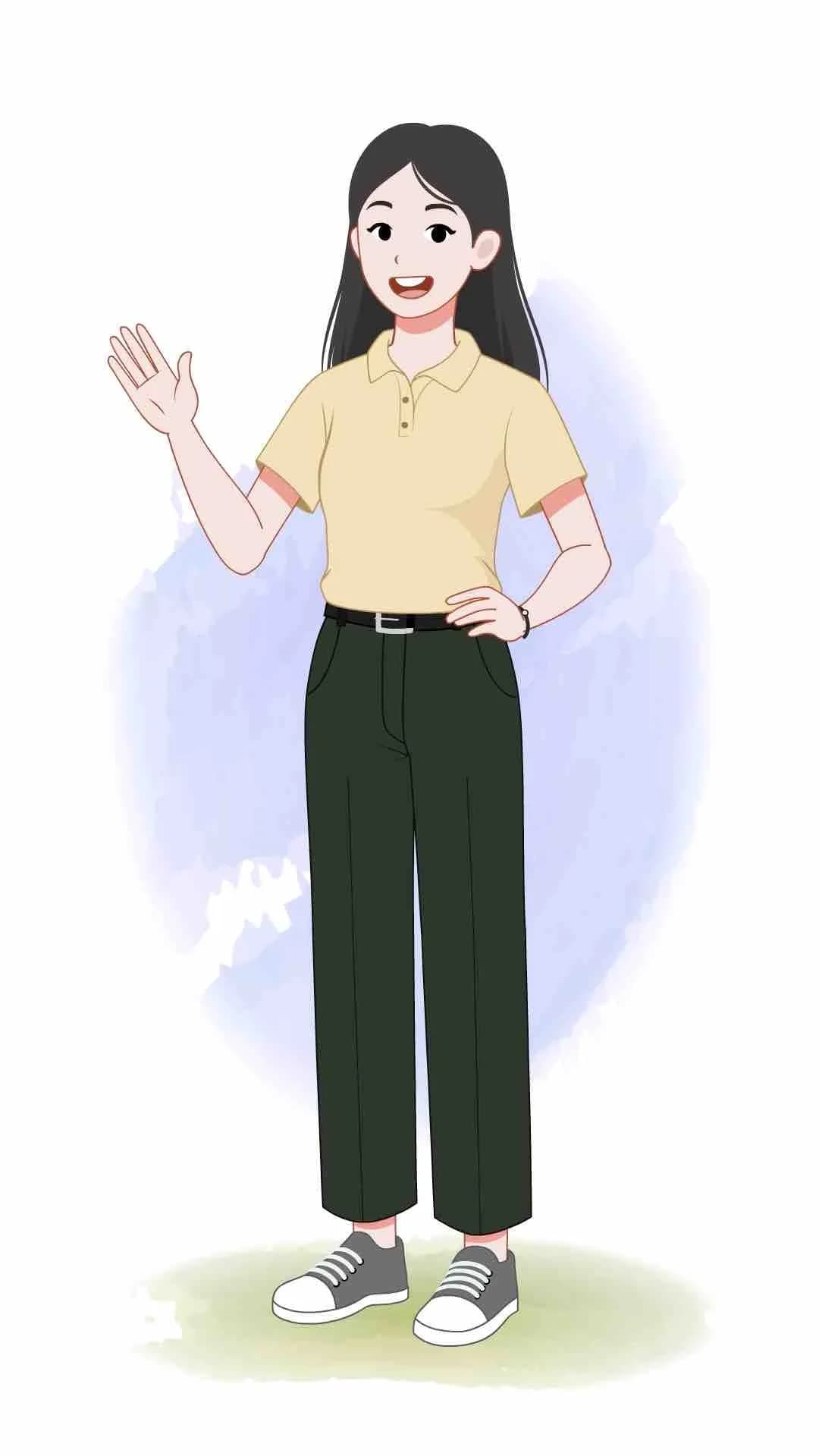 Young girl saying hi animated vector cartoon character