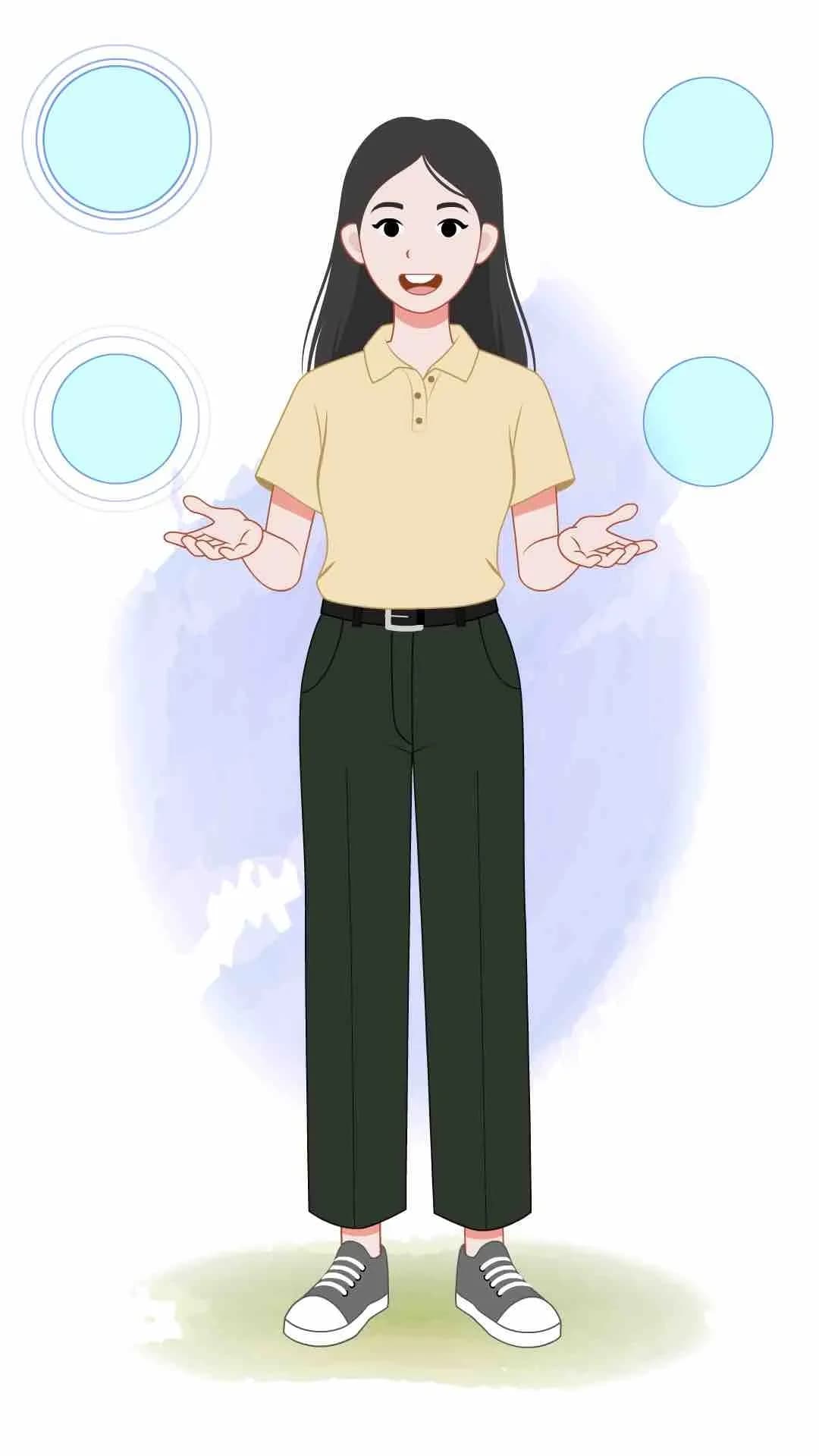 Young girl talking animated vector cartoon character