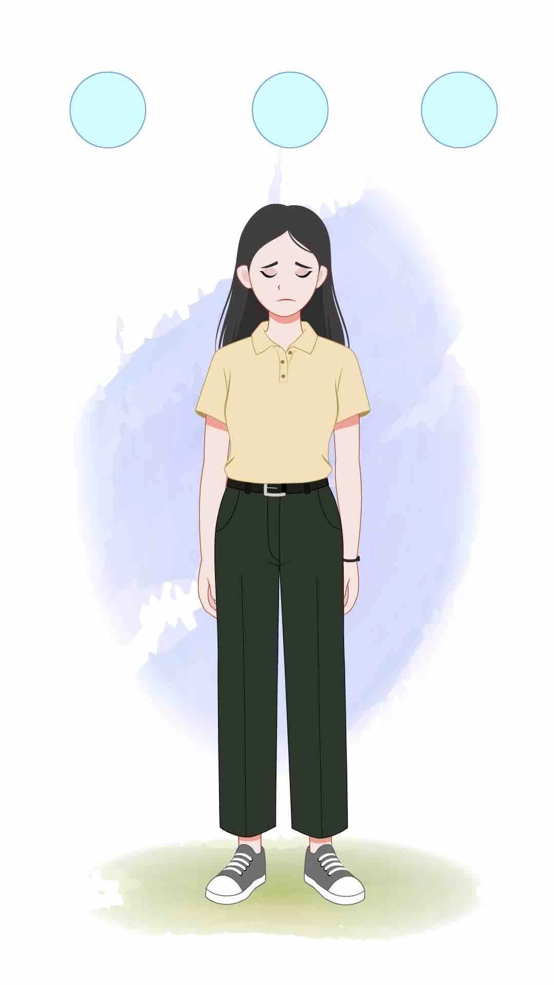 Young girl sad animated vector cartoon character