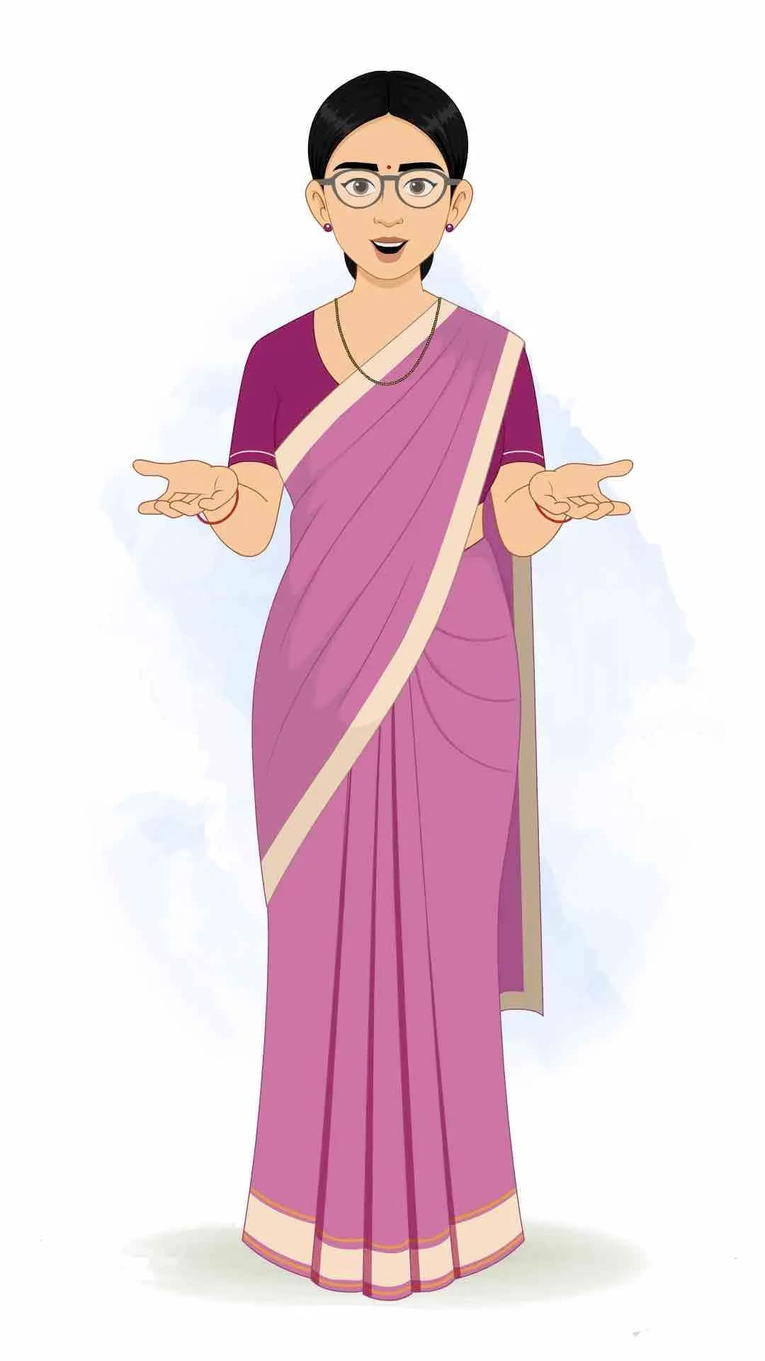 A young indian woman teacher talking animated vector cartoon character AKA Hemlata