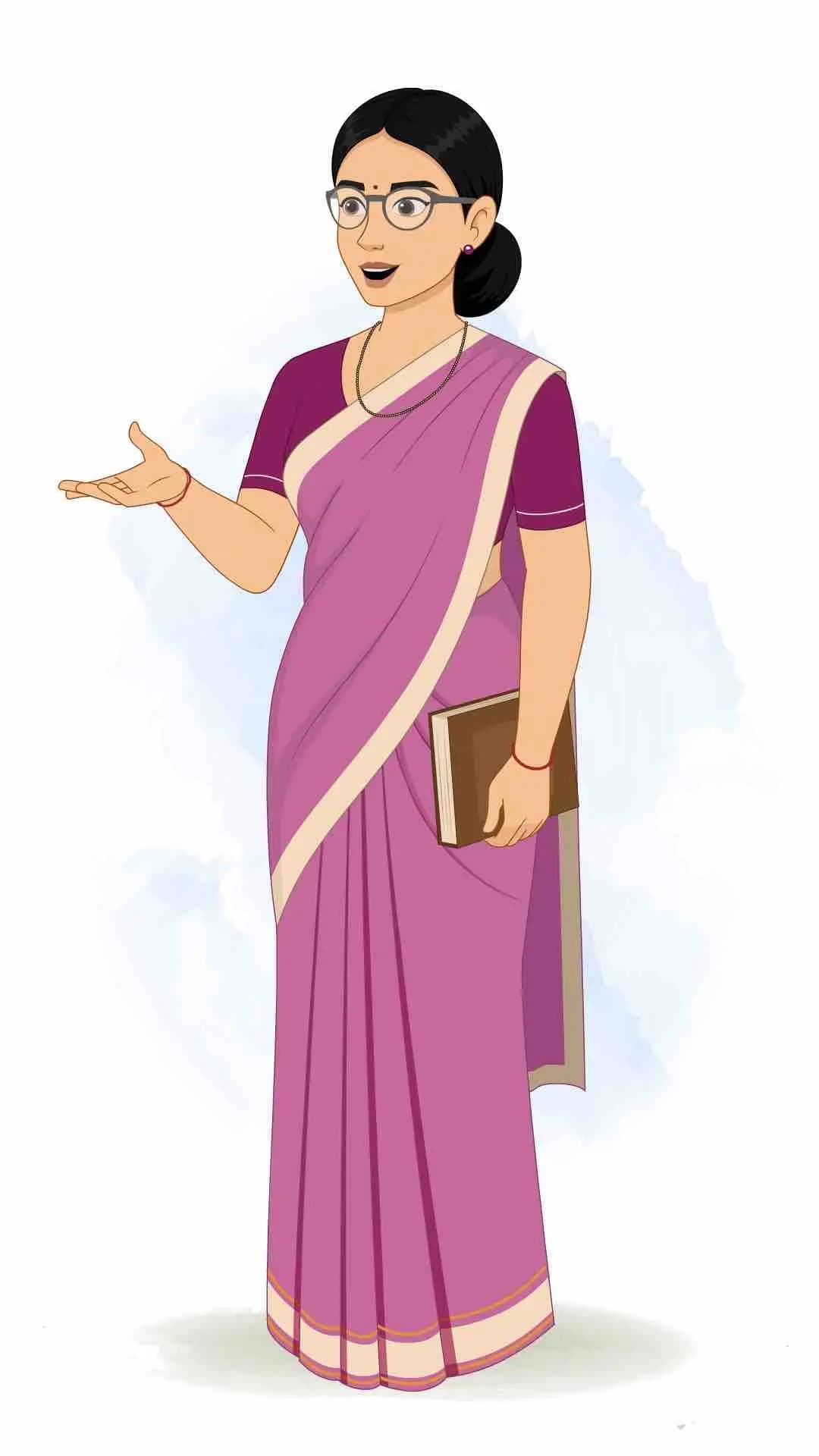 A young indian woman teacher talking with book animated vector cartoon character AKA Hemlata
