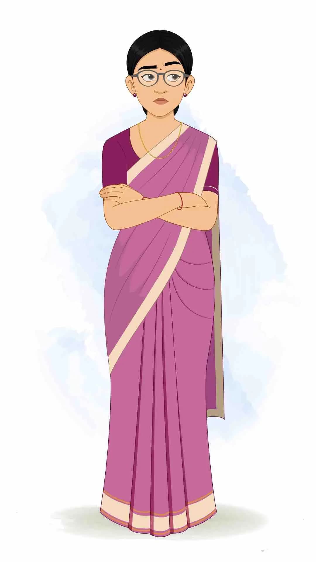 A young indian confused woman teacher animated vector cartoon character AKA Hemlata