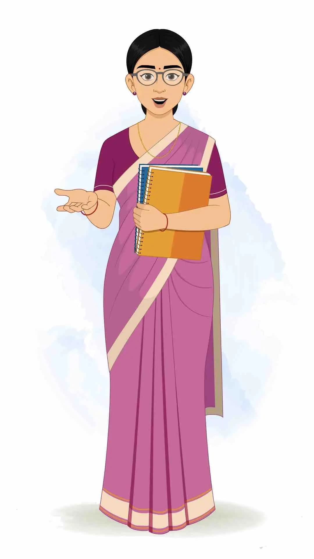 A young indian woman teacher talking with files animated vector cartoon character AKA Hemlata