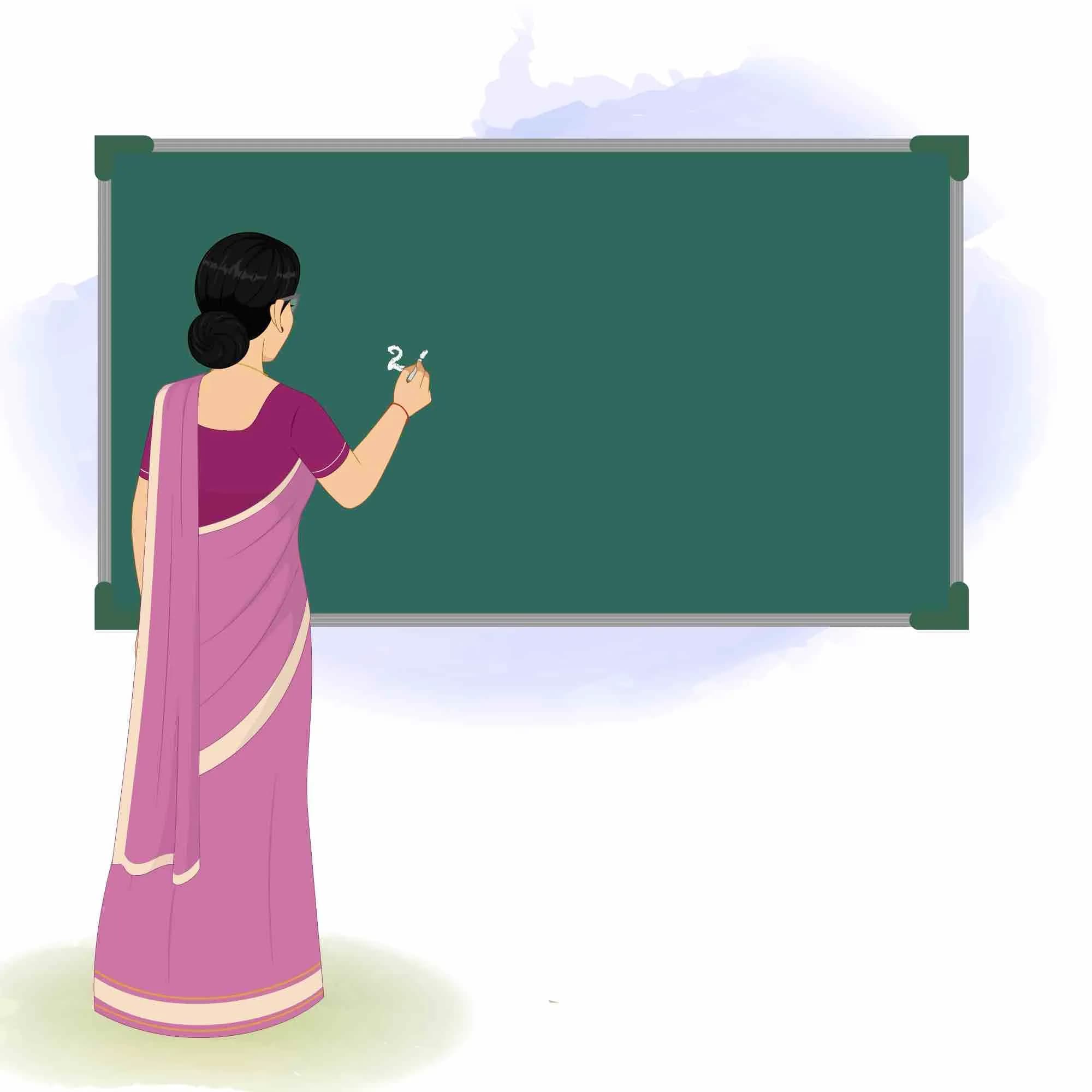 A young indian woman teacher writing on board  animated vector cartoon character AKA Hemlata