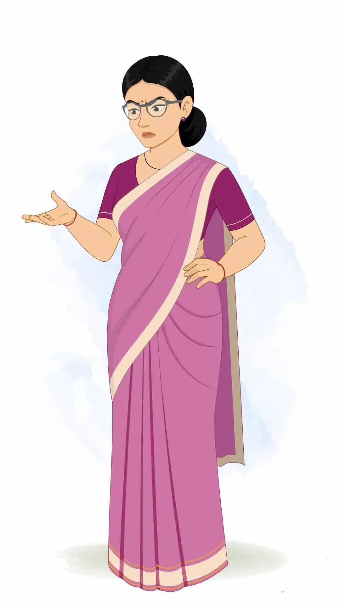 A young indian angry woman teacher animated vector cartoon character AKA Hemlata