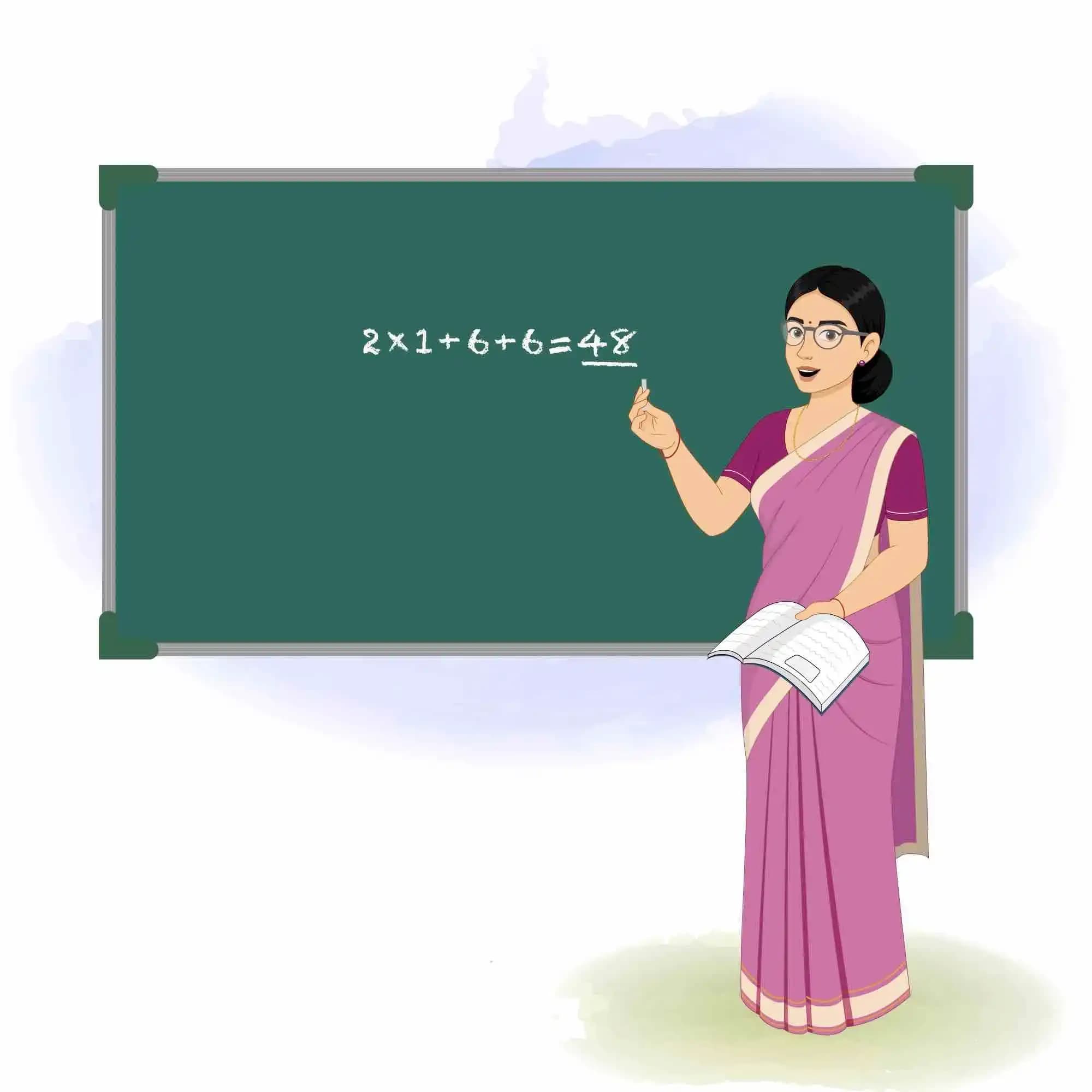 A young indian woman teacher teaching greenboard animated vector cartoon character AKA Hemlata