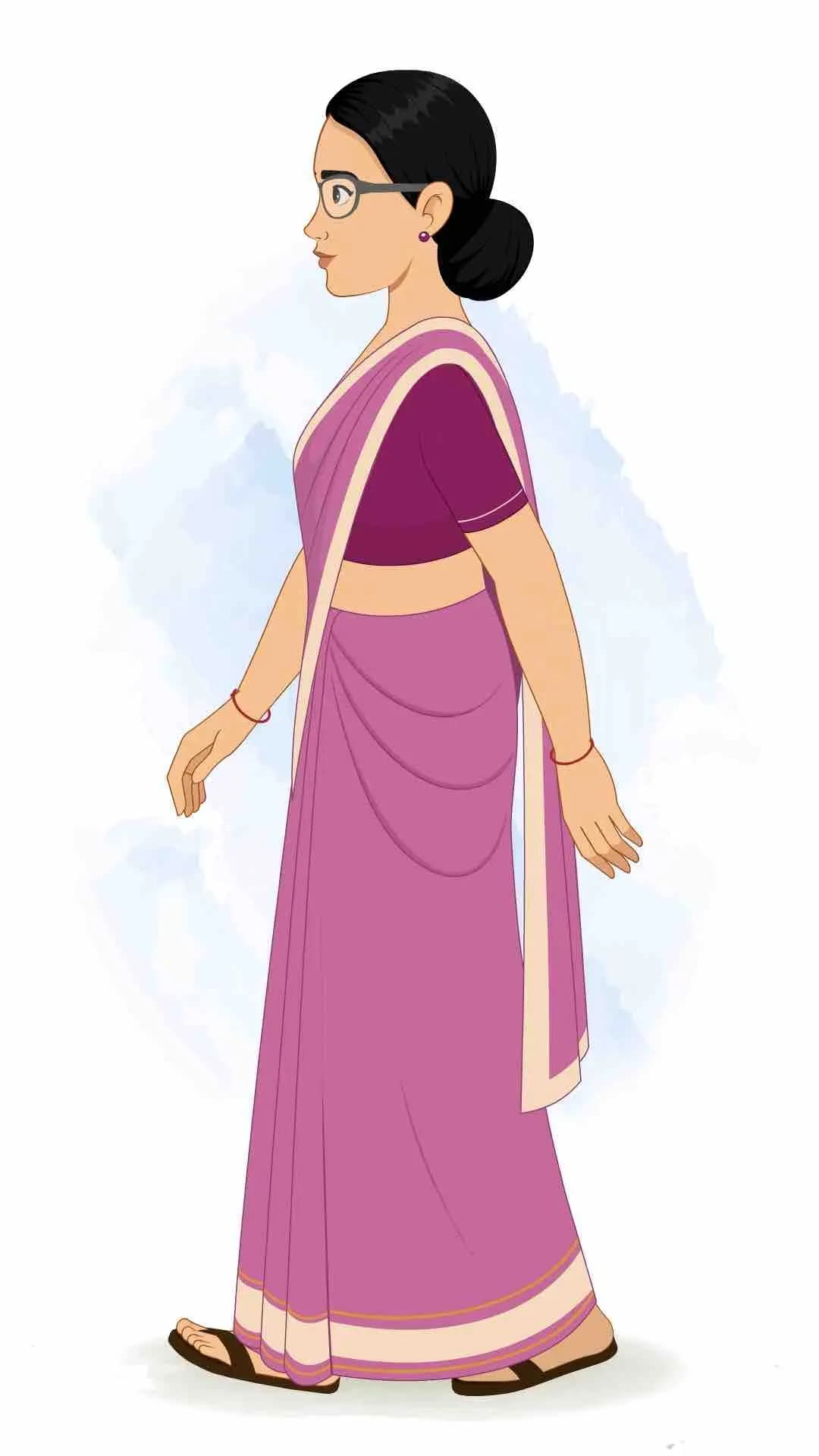 A young indian woman teacher side walking animated vector cartoon character AKA Hemlata