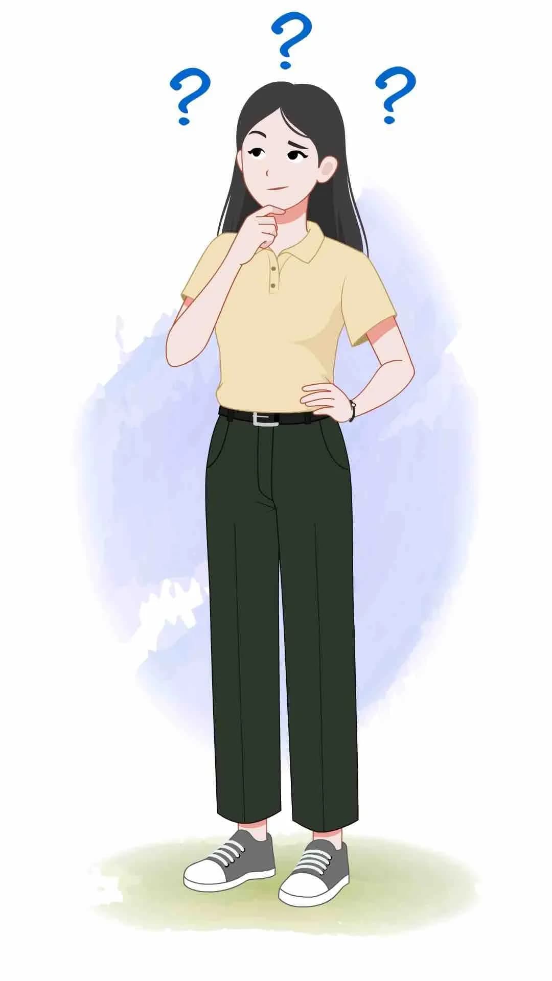 Young girl thinking animated vector cartoon character