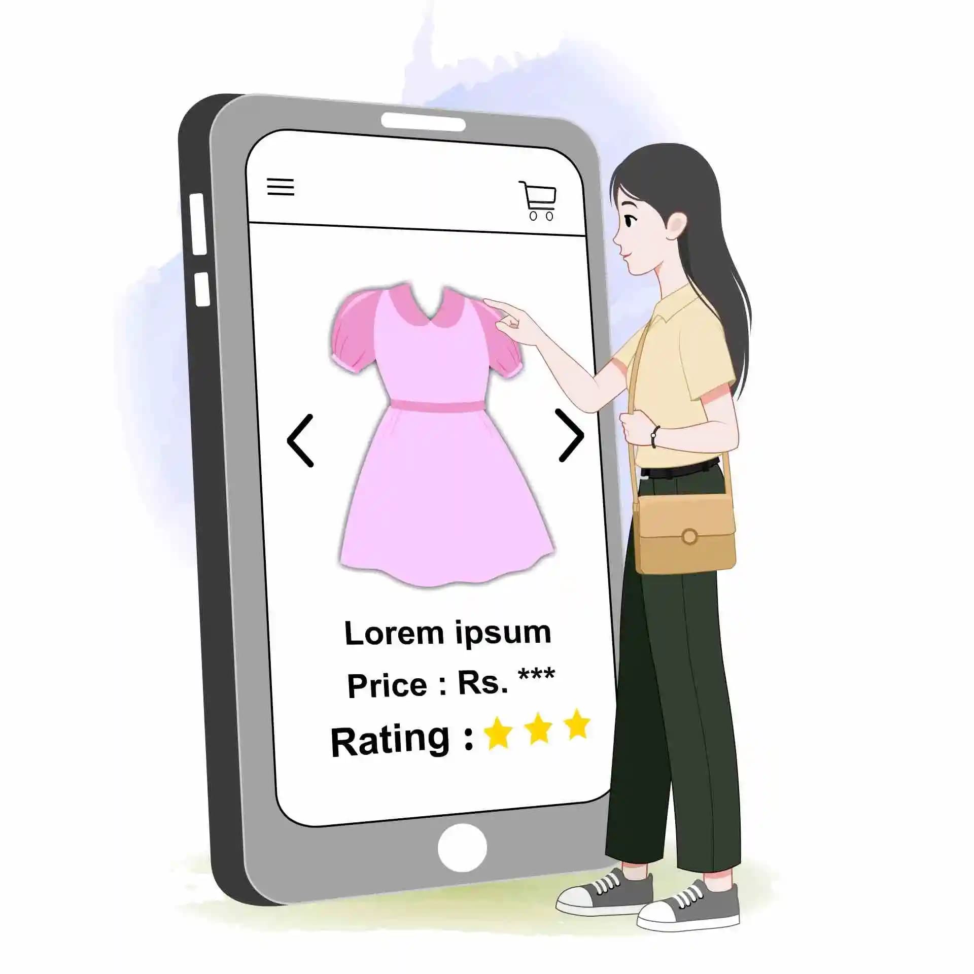 Young girl shopping animated vector cartoon character
