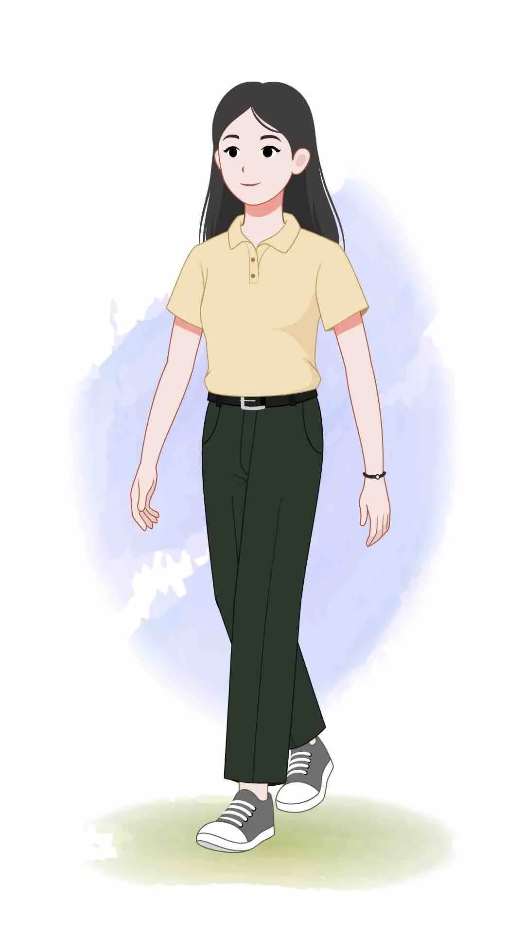 Young girl walking animated vector cartoon character