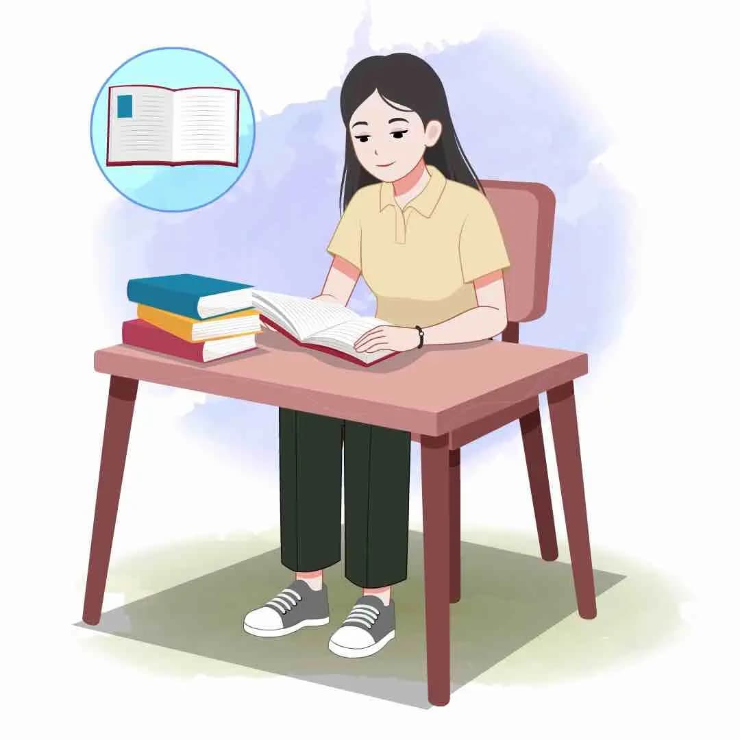 Young girl study animated vector cartoon character