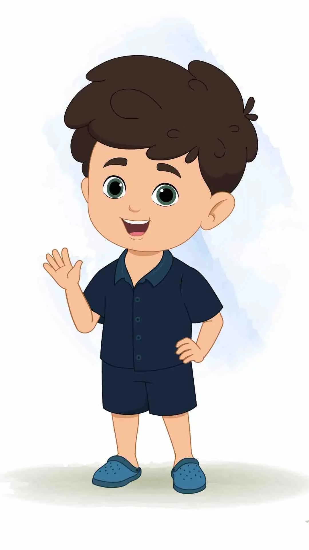 A little cute boy saying hi animated vector cartoon character AKA hardik