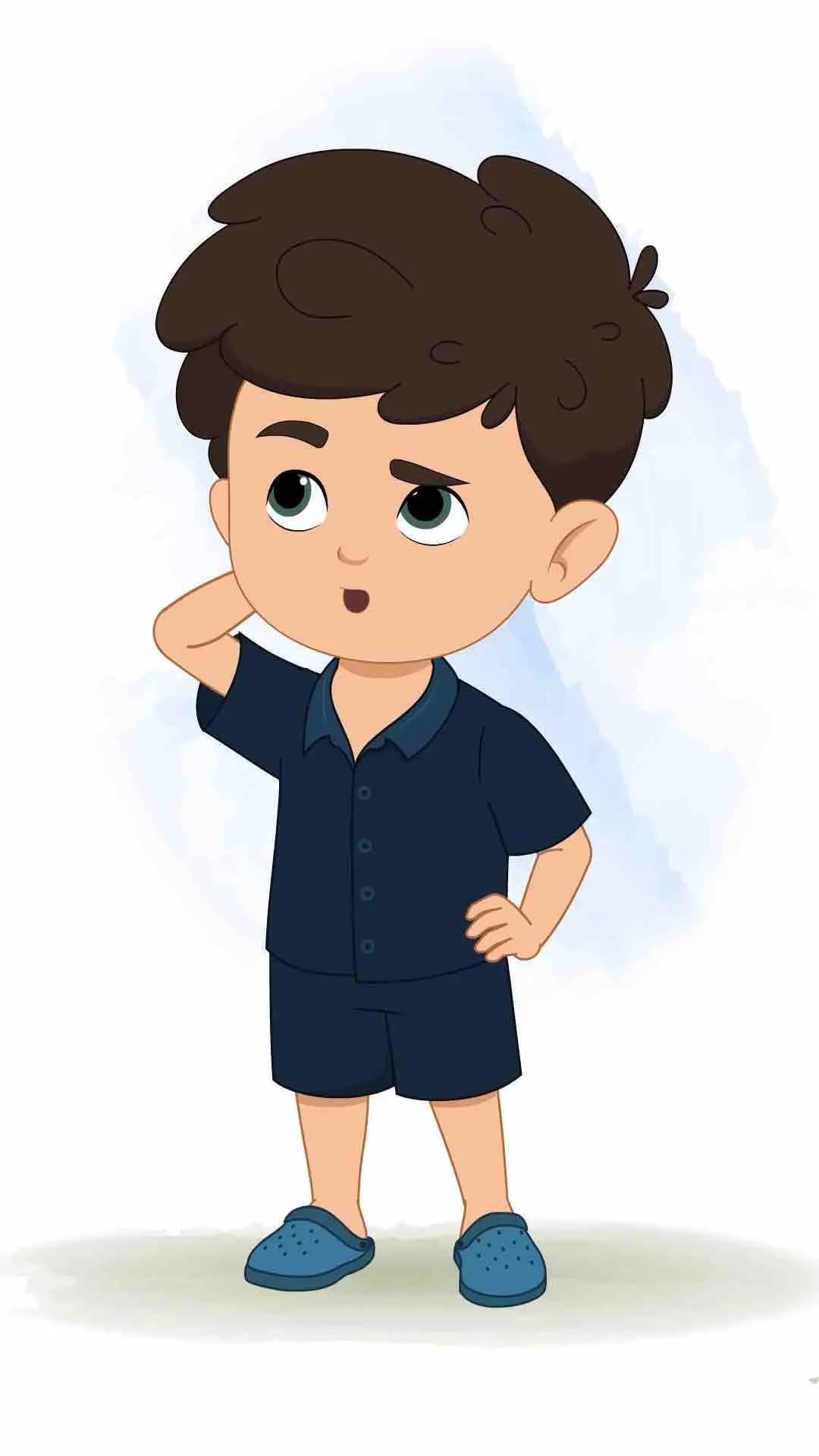 A little cute boy confuse animated vector cartoon character AKA Hardik