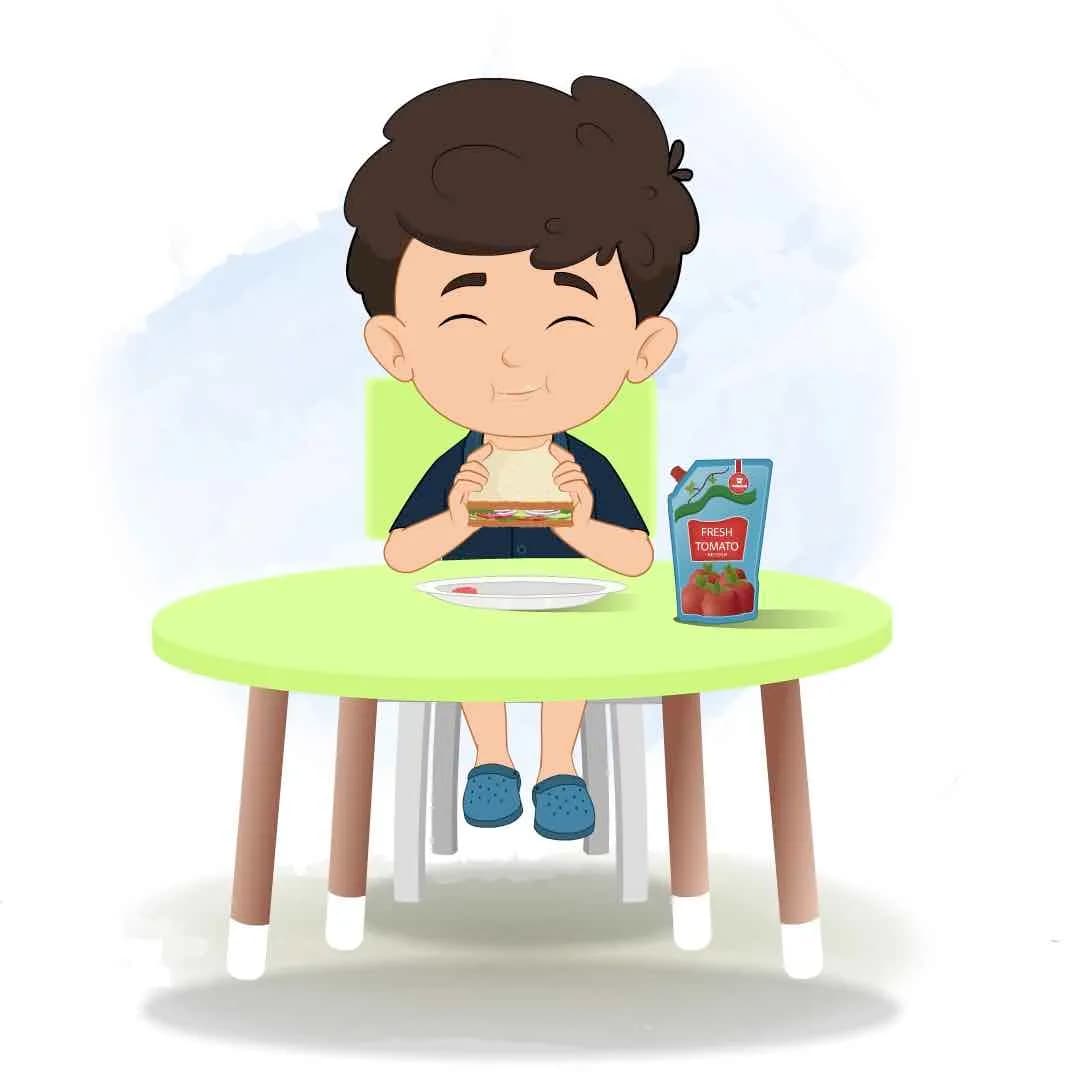 A little cute boy eating sandwich animated vector cartoon character AKA Hardik