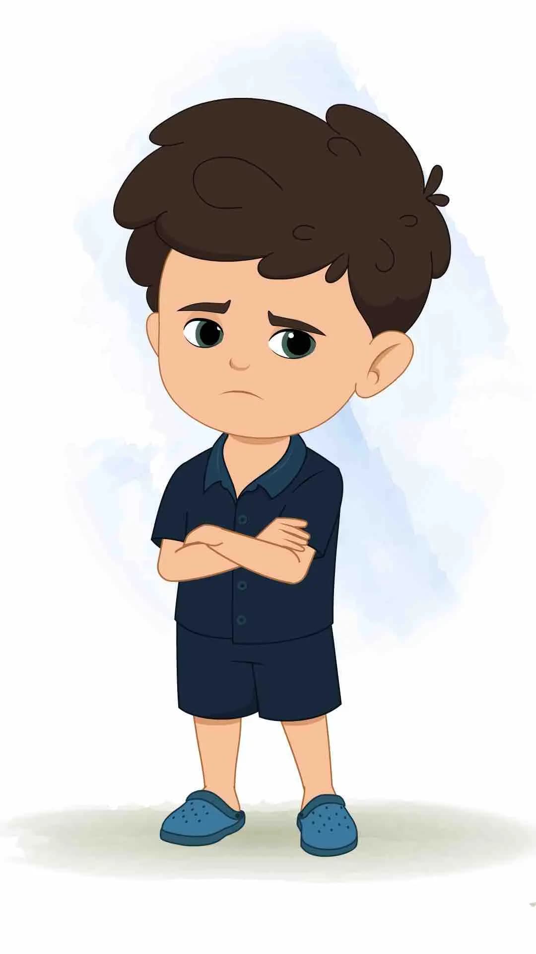 A little cute boy annoyed animated vector cartoon character AKA Hardik