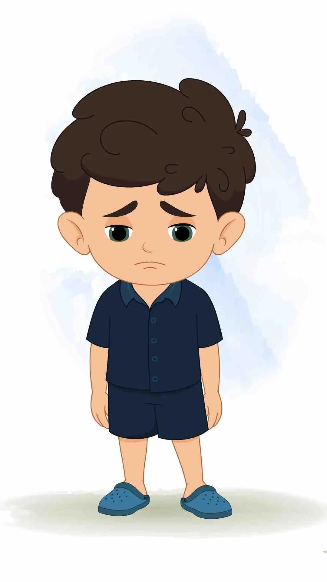 A little cute sad boy animated vector cartoon character AKA Hardik