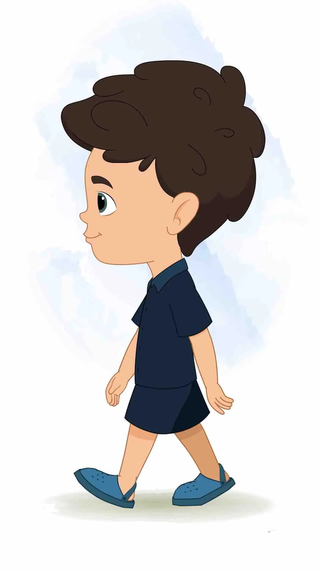 A little cute boy side walking animated vector cartoon character AKA Hardik