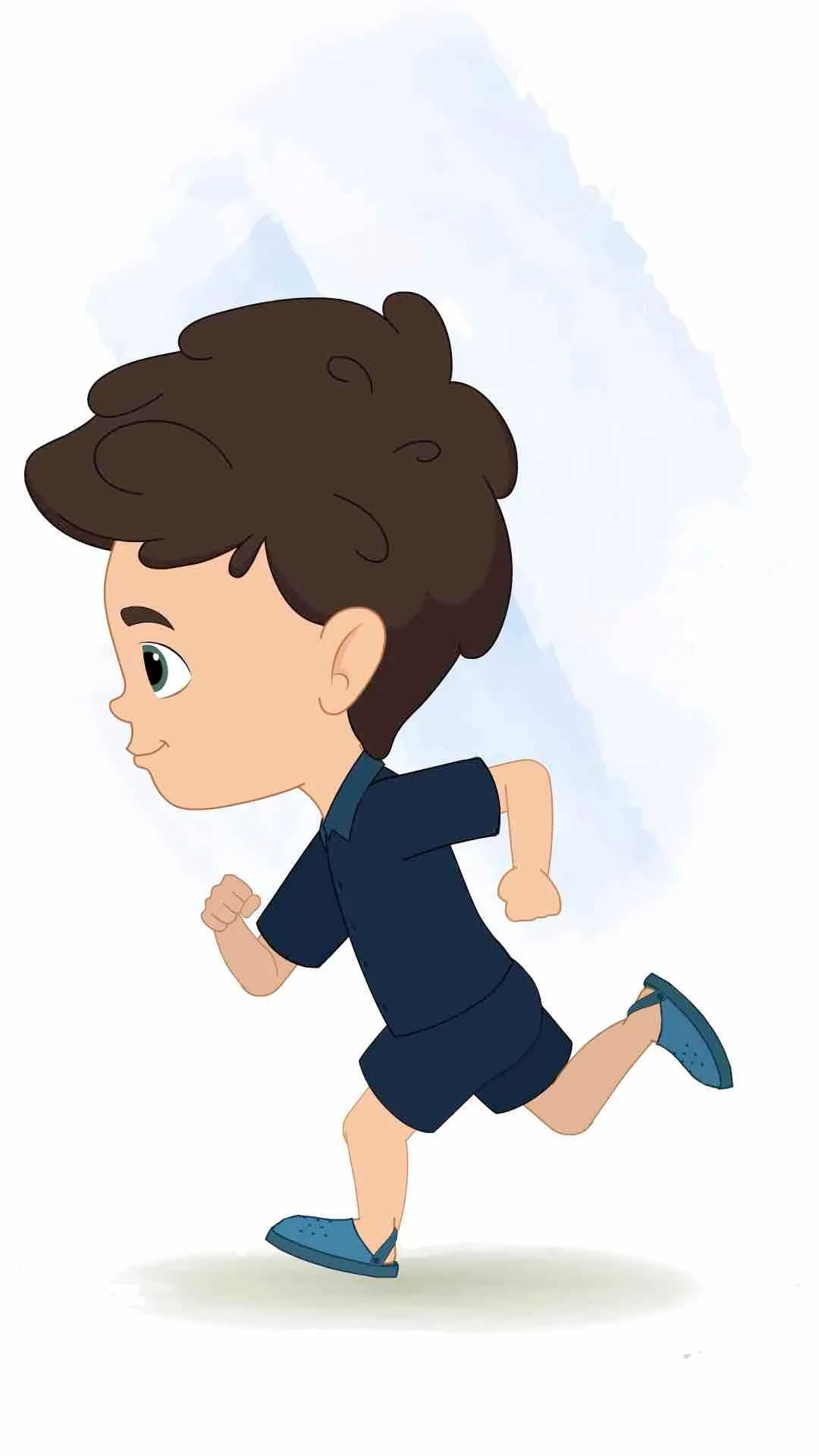 A little cute boy side running animated vector cartoon character AKA Hardik