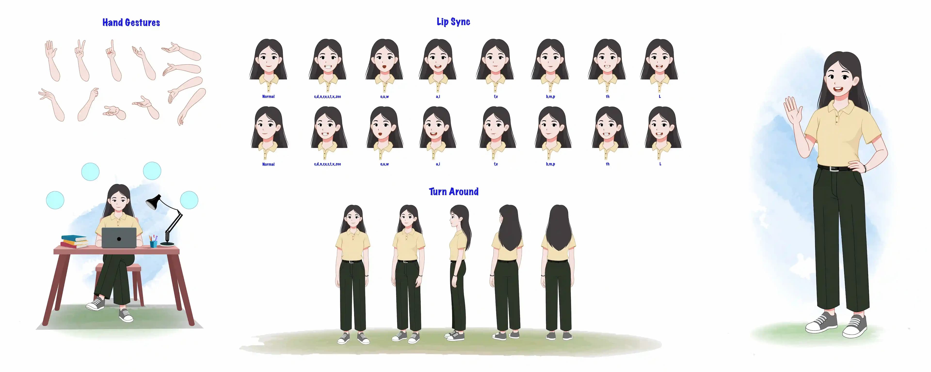 Young girl animated vector cartoon character