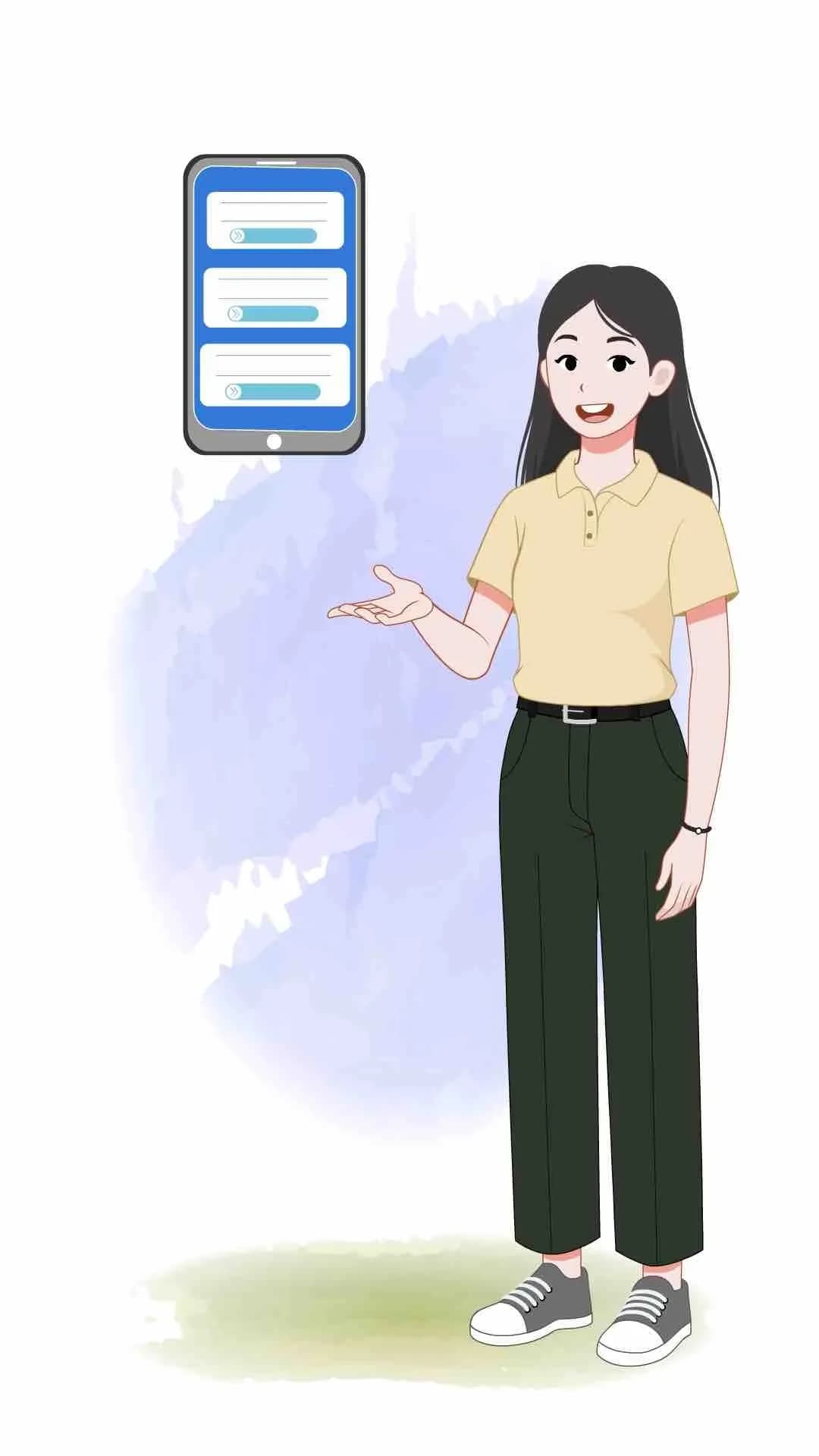 Young girl talking animated vector cartoon character