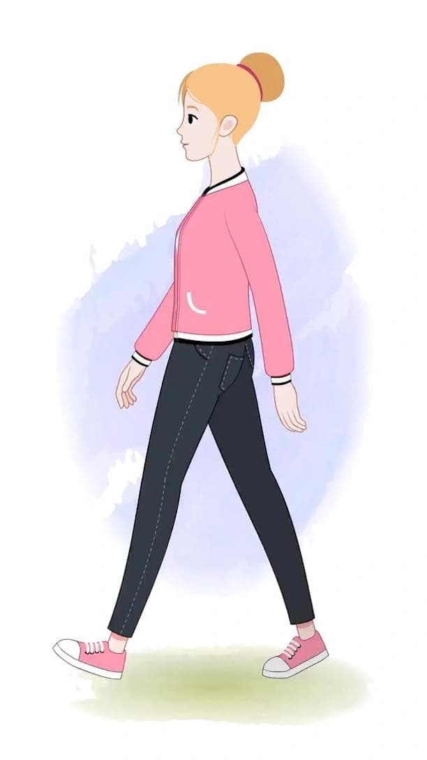 2d cartoon female employee side walking animated vector AKA Chloe