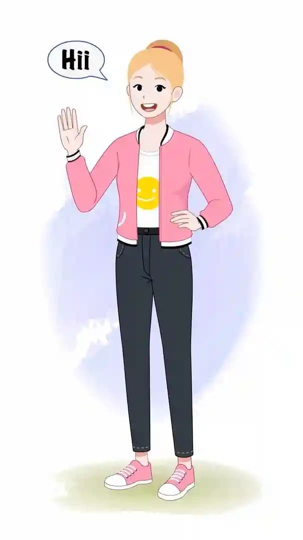 2d cartoon female employee character saying hi  animated vector AKA Chloe