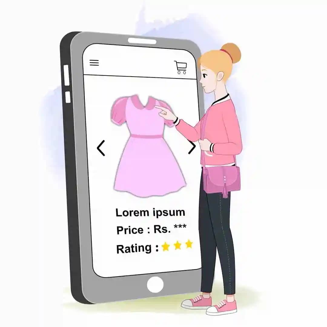 2d cartoon female employee character doing online shopping on mobile phone animated vector AKA Chloe