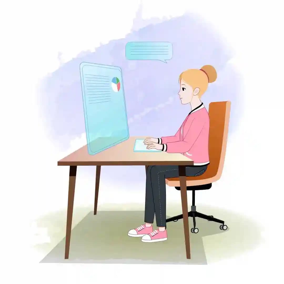 2D cartoon female employee character working animated vector AKA Chloe