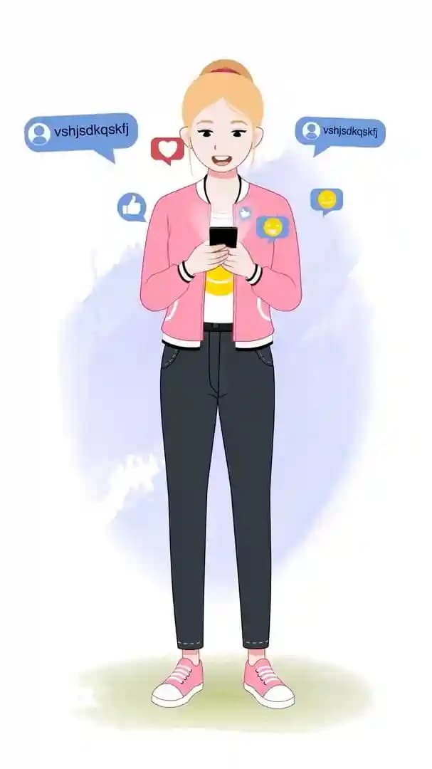 2d cartoon female employee character using phone animated vector AKA Chloe