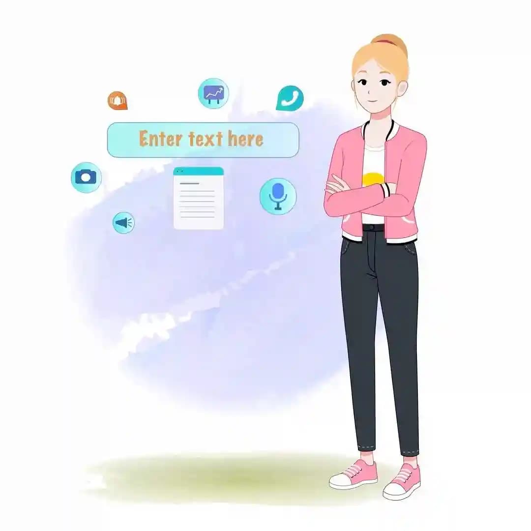 2d cartoon female employee character presenting animated vector. AKA Chloe